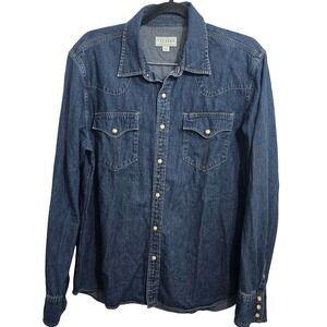 Tecovas Mens Denim Pearl Snap Western Shirt Indigo Blue Large L Long Sleeve